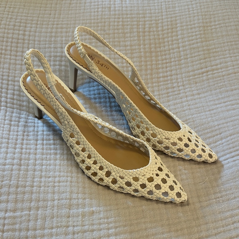 On 34th MONIKAA Woven Slingback Pumps in White